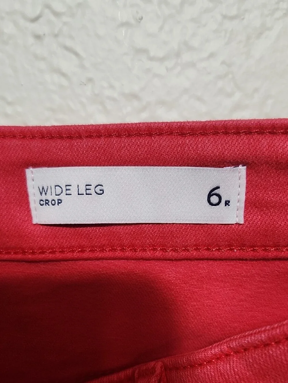 J. Jill Wide-Leg Cropped Denim Pants Red Coral Patch Pocket Sz 6R Fringe Hem